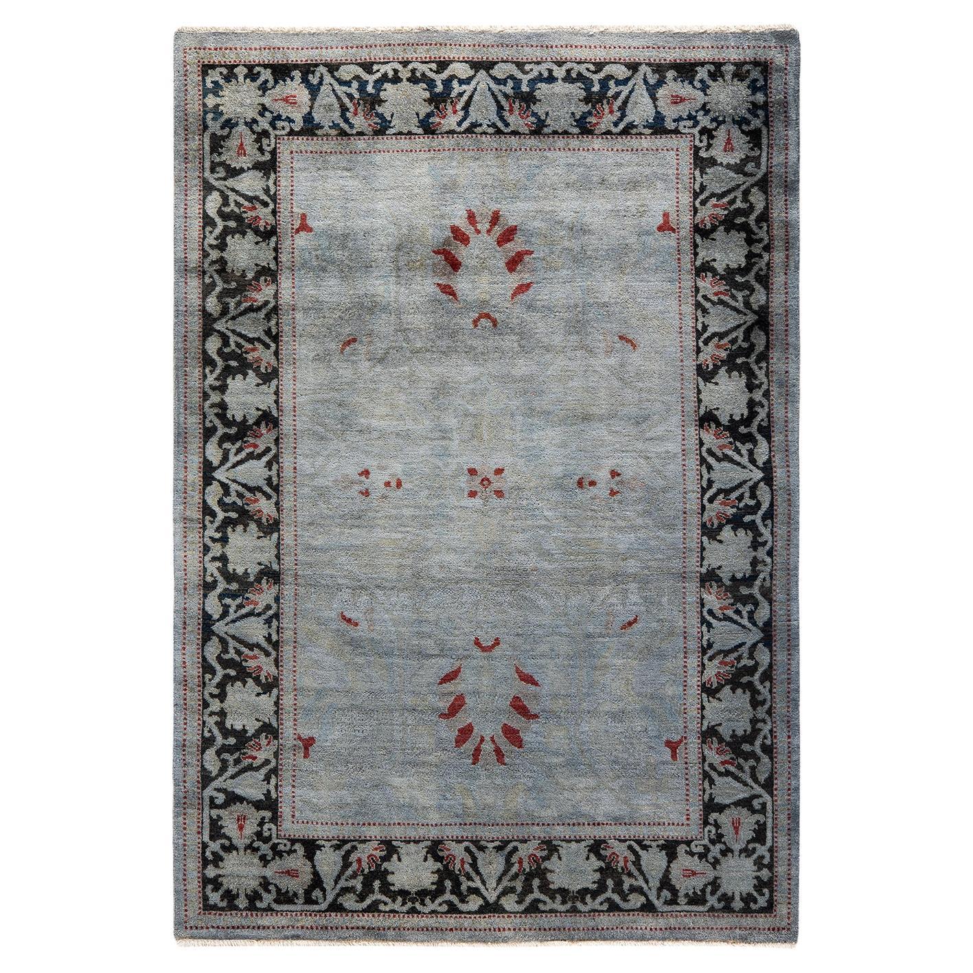 Contemporary Overdyed Hand Knotted Wool Gray Area Rug (Tapis de sol surdimensionné en laine grise nouée à la main)
