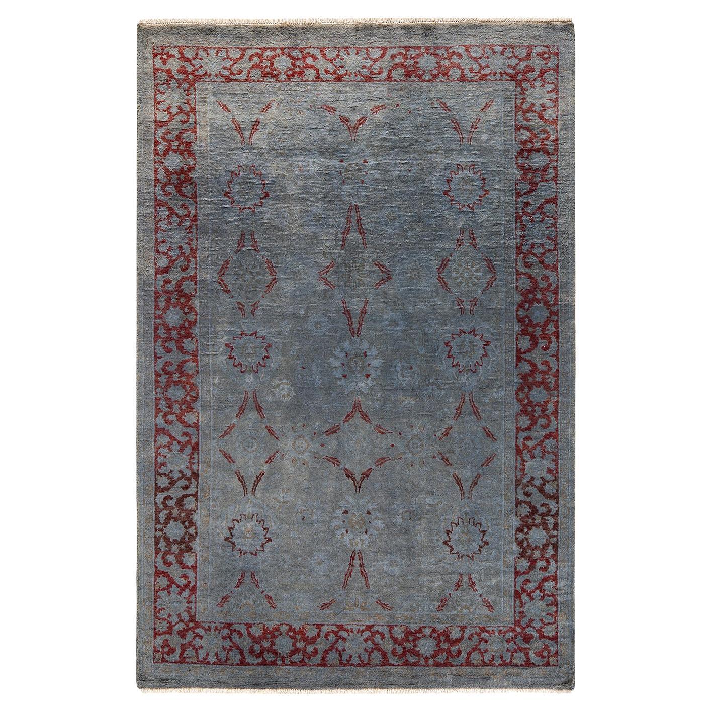 Contemporary Overdyed Hand Knotted Wool Gray Area Rug (Tapis de sol surdimensionné en laine grise nouée à la main)