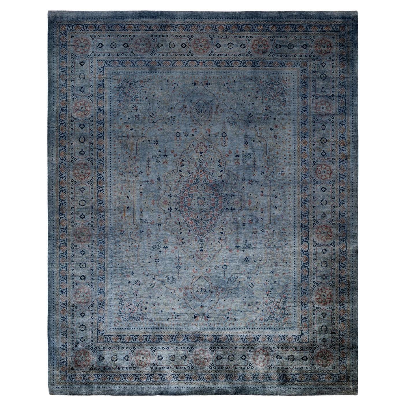 Contemporary Overdyed Hand Knotted Wool Gray Area Rug
