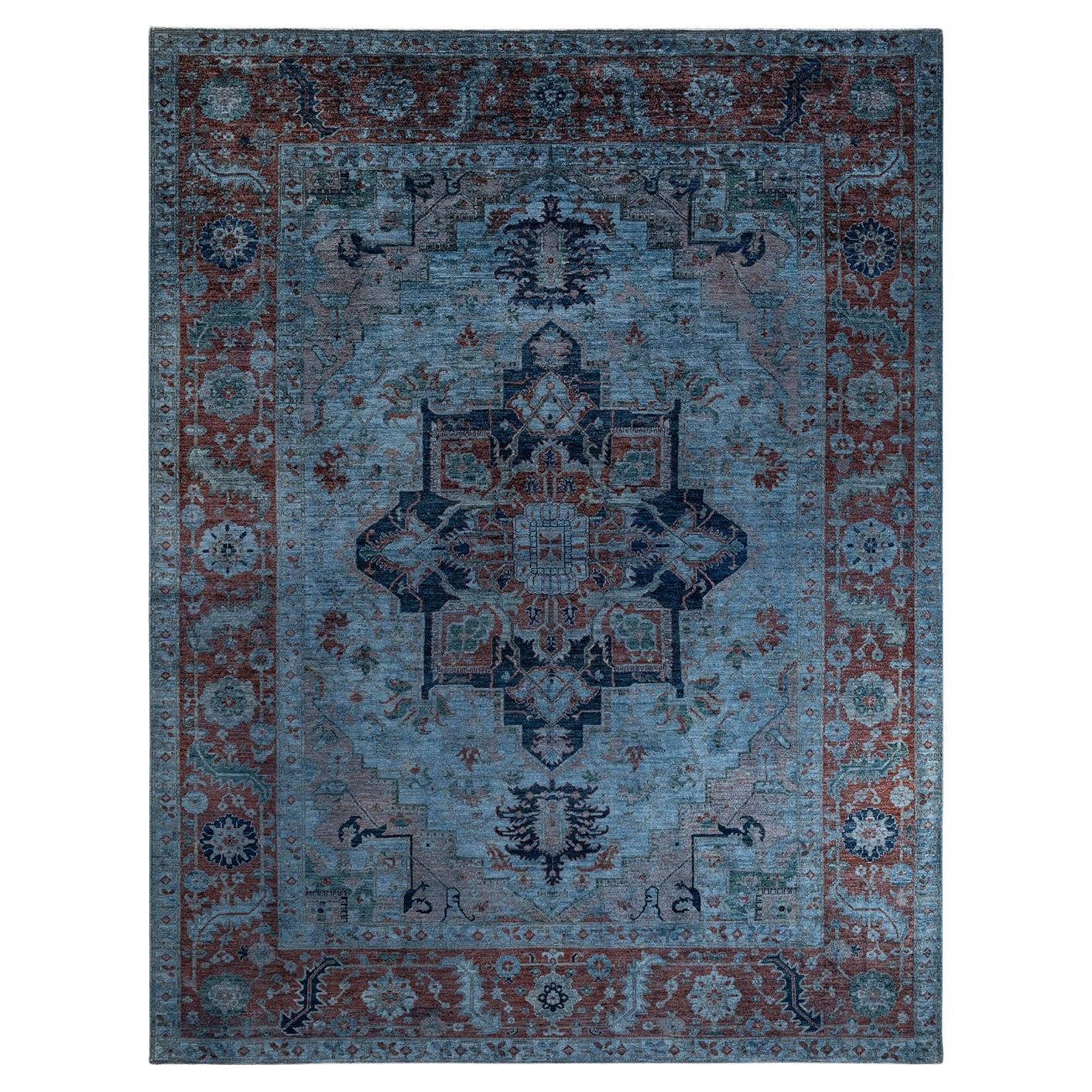 Contemporary Overdyed Hand Knotted Wool Gray Area Rug For Sale