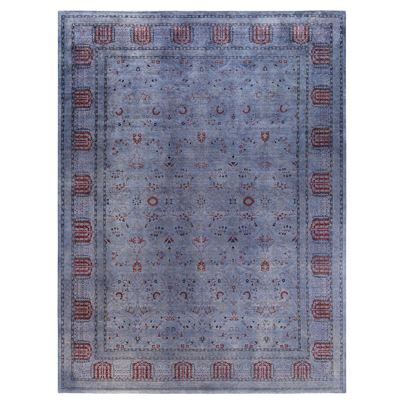 Contemporary Overdyed Hand Knotted Wool Gray Area Rug