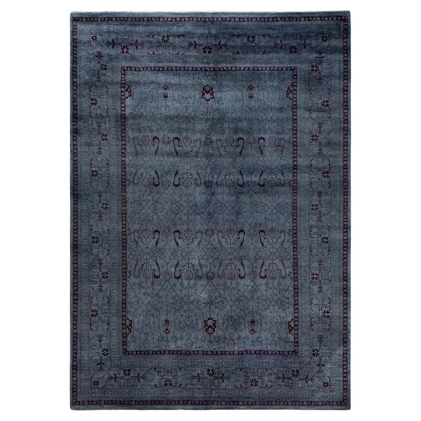 Contemporary Overdyed Hand Knotted Wool Gray Area Rug