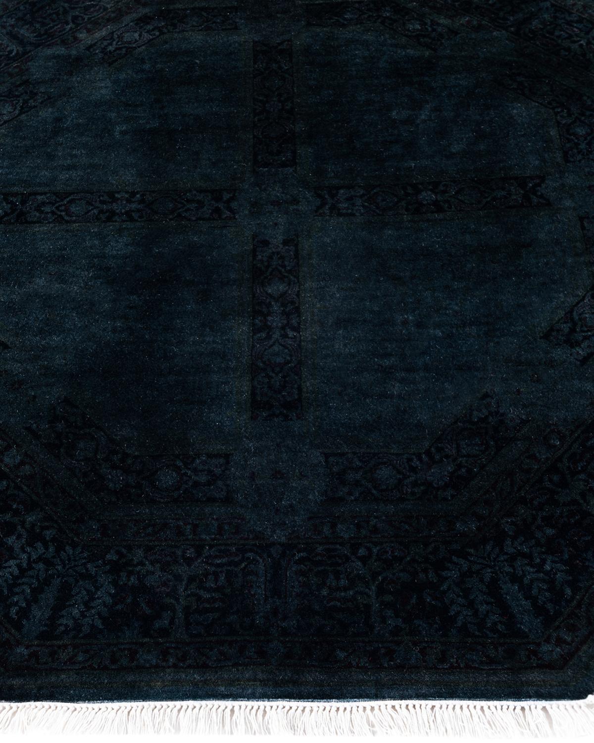 Contemporary Overdyed Hand Knotted Wool Gray Octagon Area Rug 5' 1