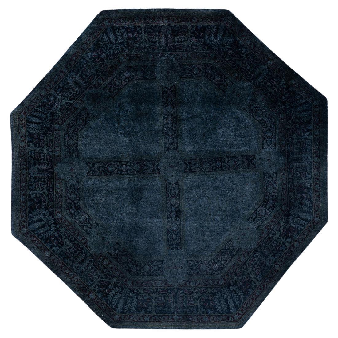 Contemporary Overdyed Hand Knotted Wool Gray Octagon Area Rug 5' 1" x 5' 1"
