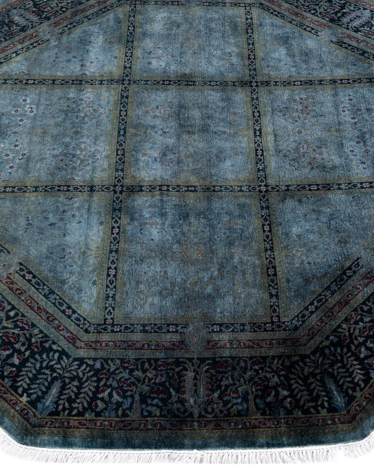 Zeitgenössische Overdyed handgeknüpfte Wolle grau Octagon Bereich Teppich 6' 1