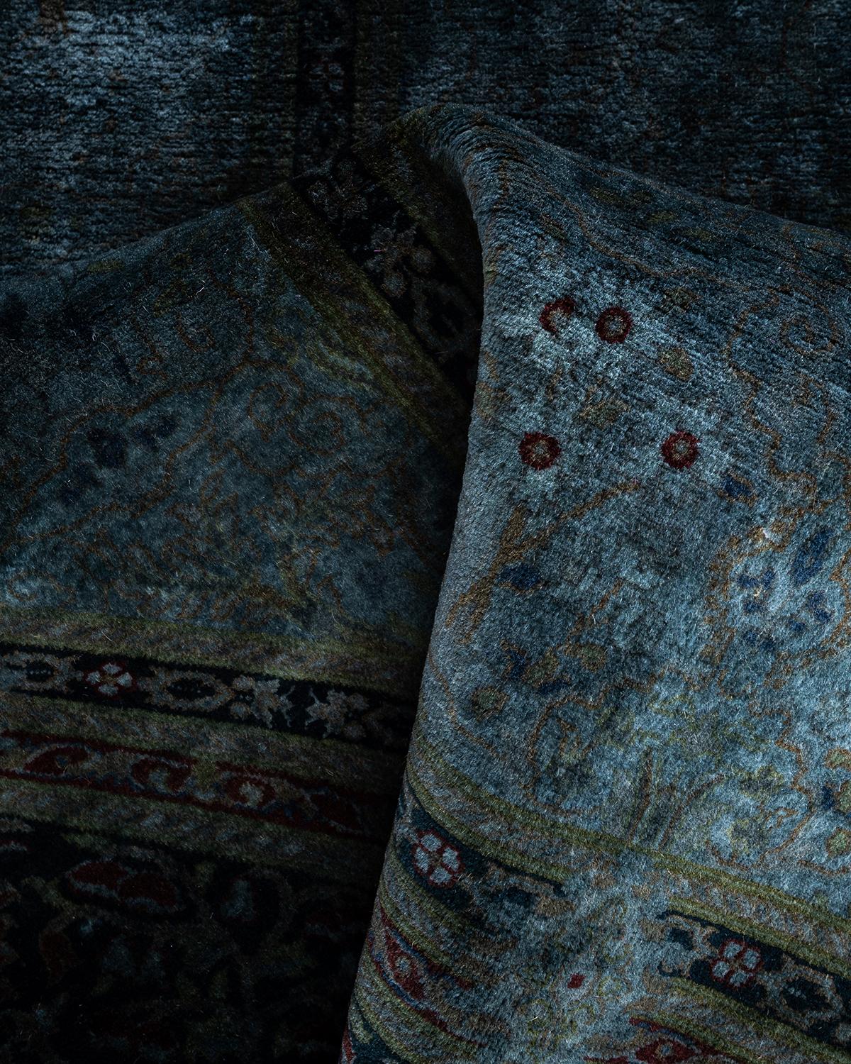Zeitgenössische Overdyed handgeknüpfte Wolle grau Octagon Bereich Teppich 6' 1
