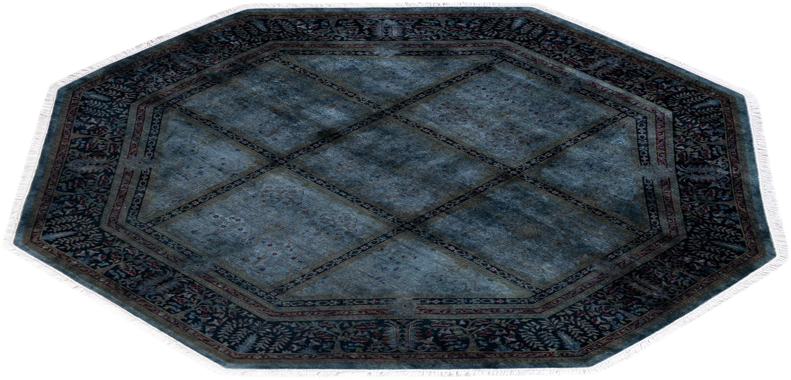 Zeitgenössische Overdyed handgeknüpfte Wolle grau Octagon Bereich Teppich 6' 1