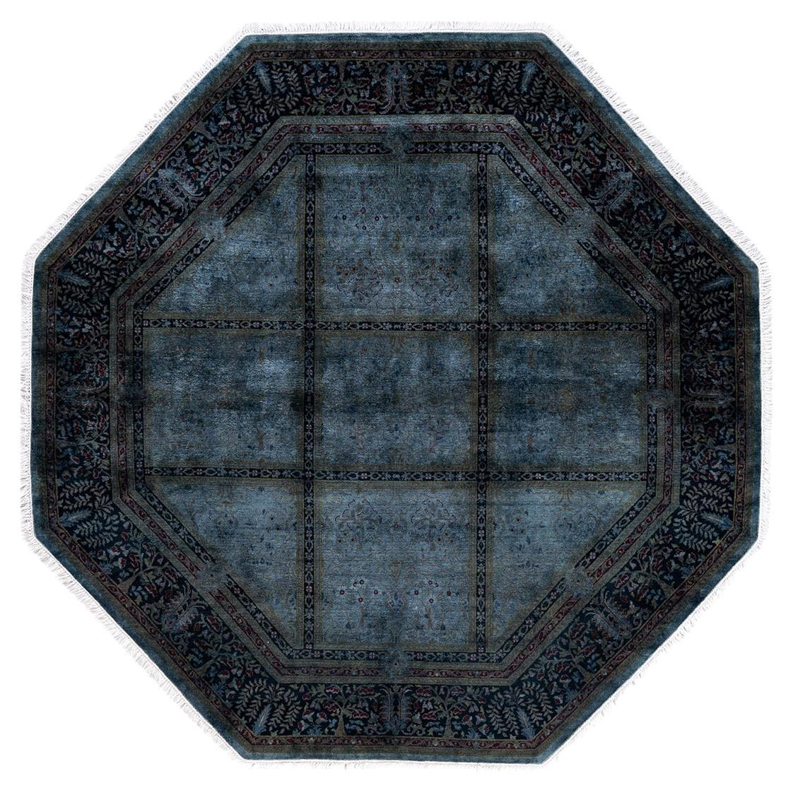 Contemporary Overdyed Hand Knotted Wool Gray Octagon Area Rug 6' 1" x 6' 1"
