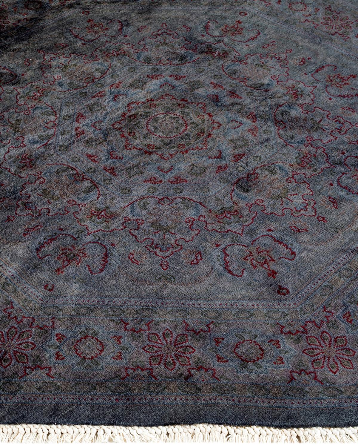 Contemporary Overdyed Hand Knotted Wool Gray Octagon Area Rug In New Condition For Sale In Norwalk, CT