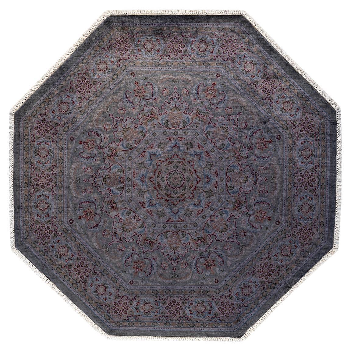 Contemporary Overdyed Hand Knotted Wool Gray Octagon Area Rug