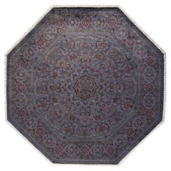 Contemporary Overdyed Hand Knotted Wool Gray Octagon Area Rug