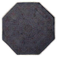 Contemporary Overdyed Hand Knotted Wool Gray Octagon Area Rug