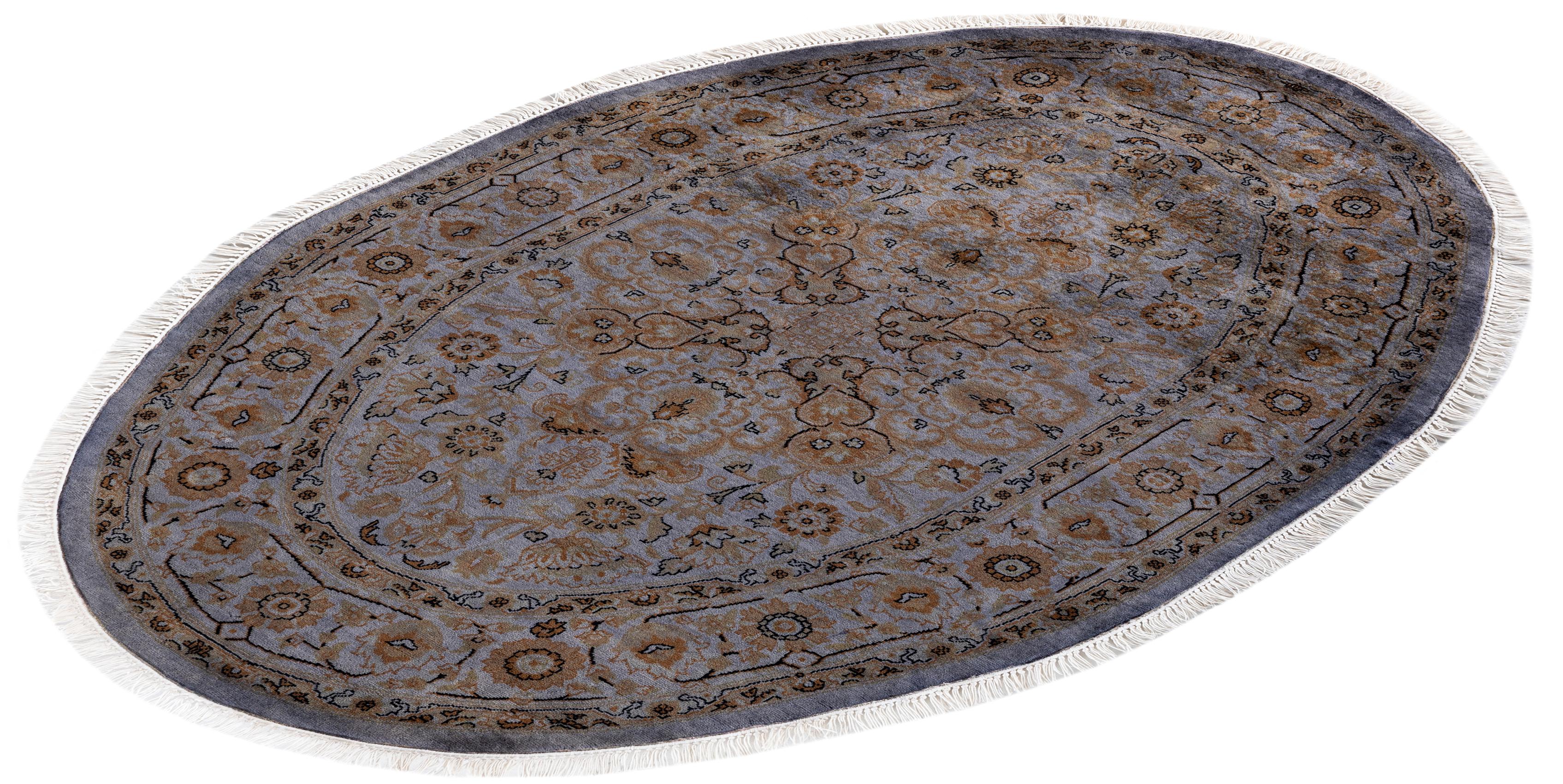 Contemporary Overdyed Hand Knotted Wool Gray Oval Area Rug For Sale 4