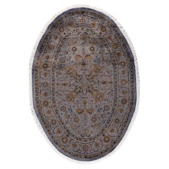 Contemporary Overdyed Hand Knotted Wool Gray Oval Area Rug