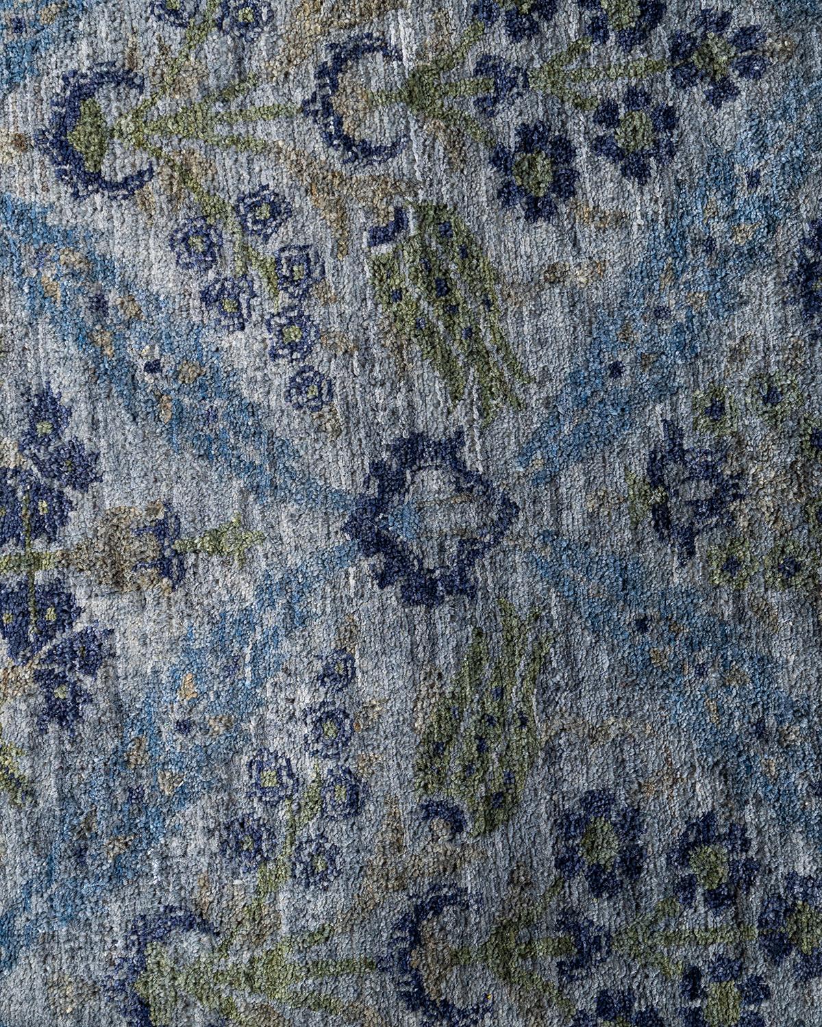 Zeitgenössische Overdyed handgeknüpfte Wolle Gray Runde Bereich Teppich 8' 1