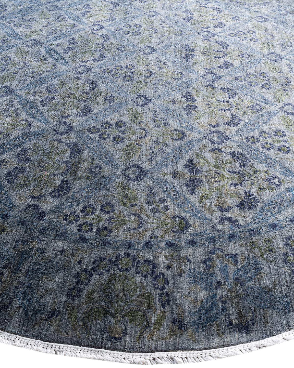 Zeitgenössische Overdyed handgeknüpfte Wolle Gray Runde Bereich Teppich 8' 1