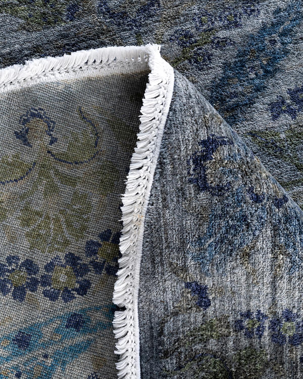 Zeitgenössische Overdyed handgeknüpfte Wolle Gray Runde Bereich Teppich 8' 1
