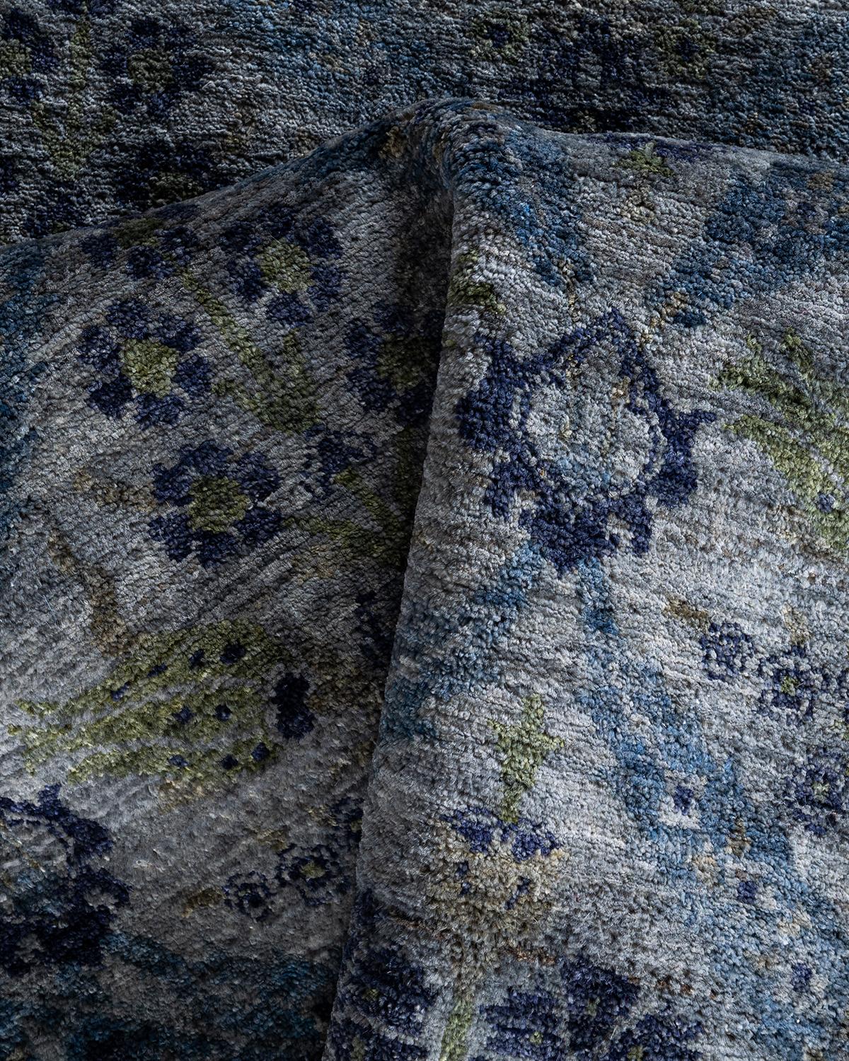 Zeitgenössische Overdyed handgeknüpfte Wolle Gray Runde Bereich Teppich 8' 1
