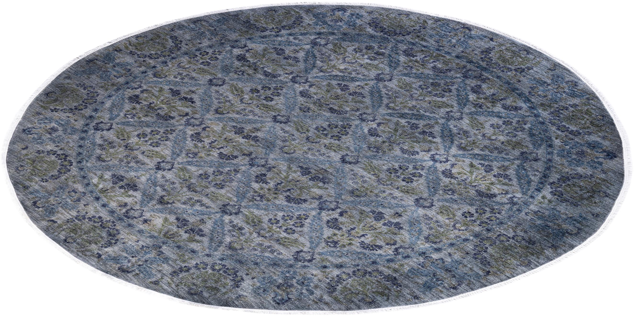 Zeitgenössische Overdyed handgeknüpfte Wolle Gray Runde Bereich Teppich 8' 1