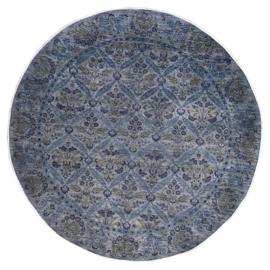 Alfombra redonda contemporánea de lana teñida y anudada a mano, gris 2,5 m x 2,5 m