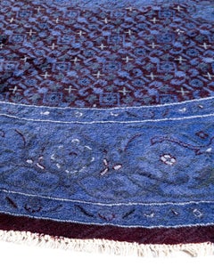 Contemporary Overdyed Hand Knotted Wool Gray Round Area Rug