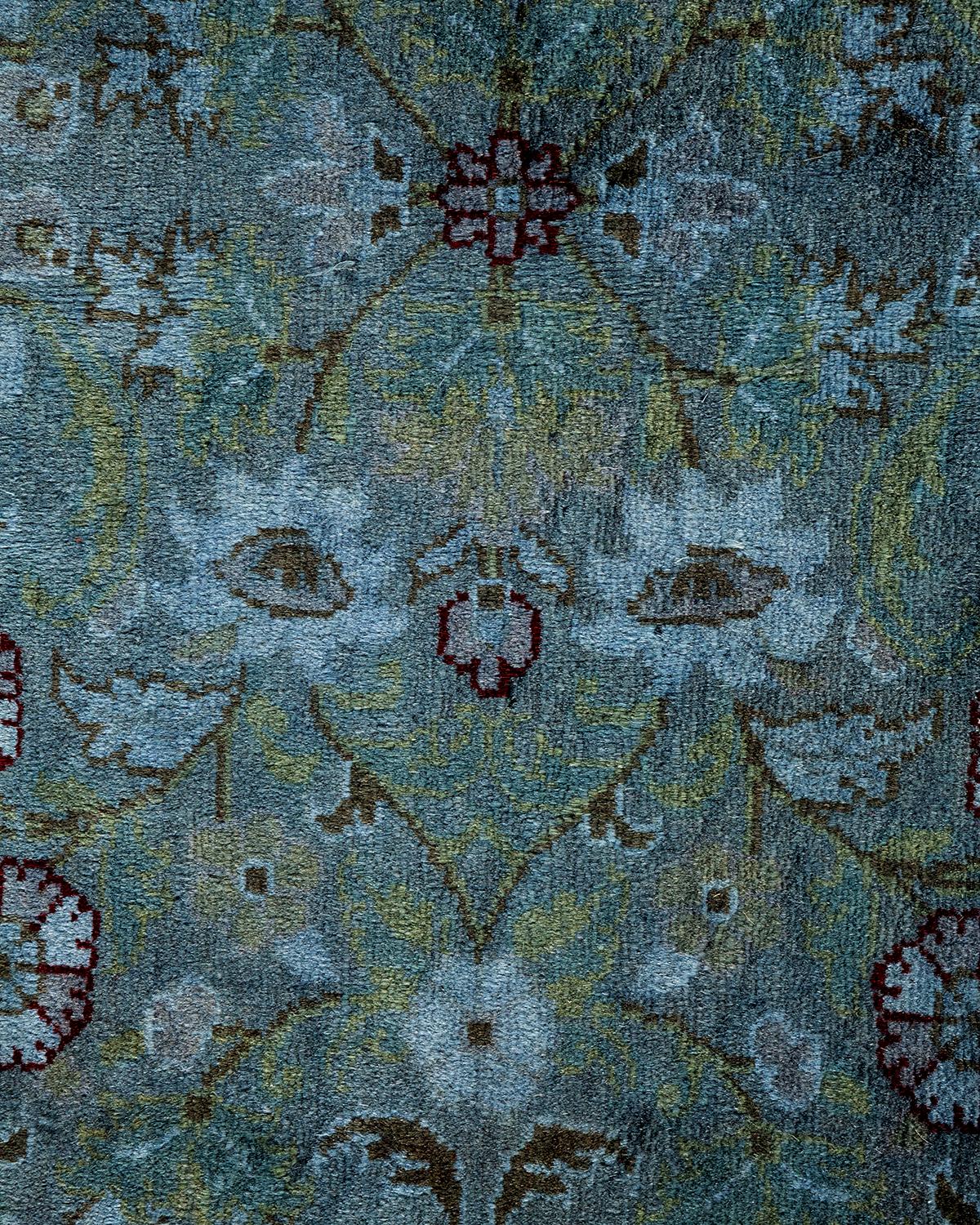 Pakistani Contemporary Overdyed Hand Knotted Wool Gray Round Area Rug