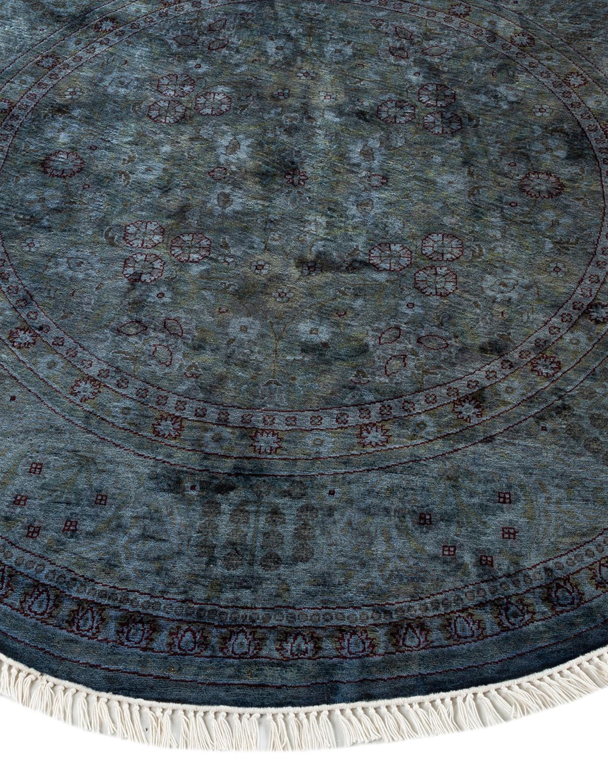Contemporary Overdyed Hand Knotted Wool Gray Round Area Rug In New Condition In Norwalk, CT