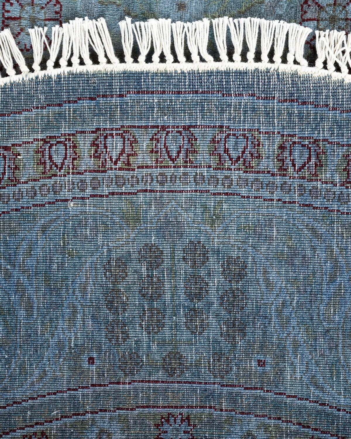 Contemporary Overdyed Hand Knotted Wool Gray Round Area Rug 1