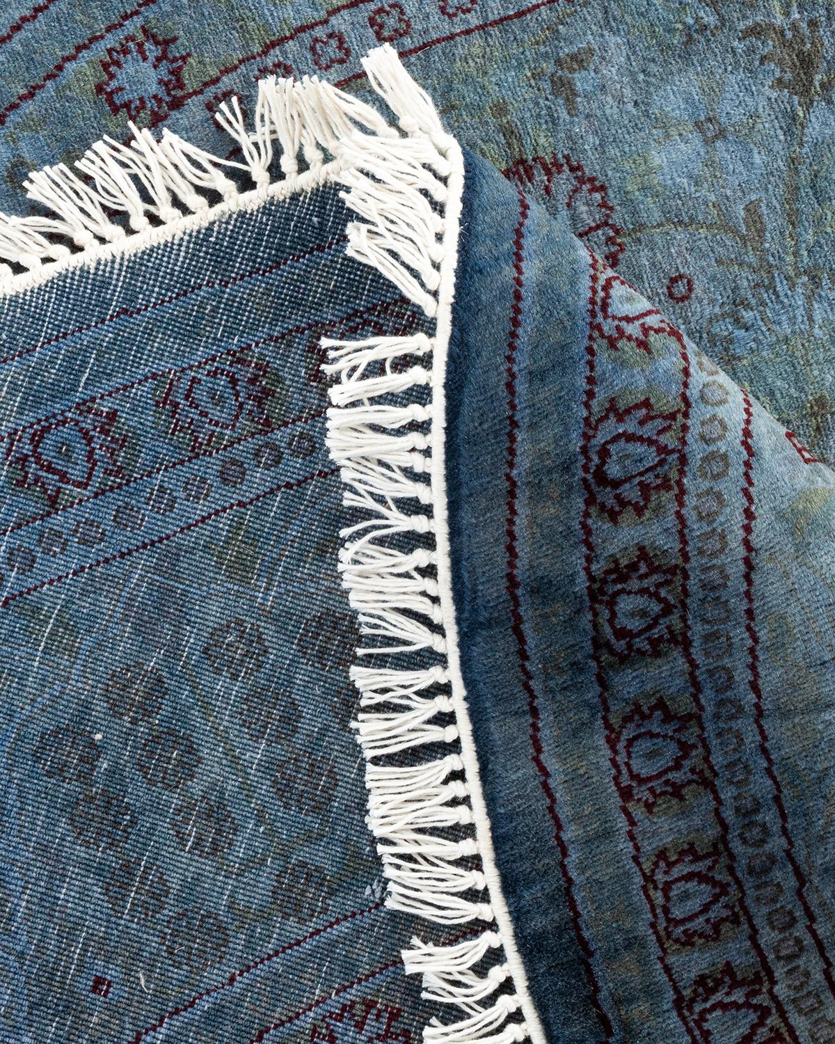 Contemporary Overdyed Hand Knotted Wool Gray Round Area Rug 2