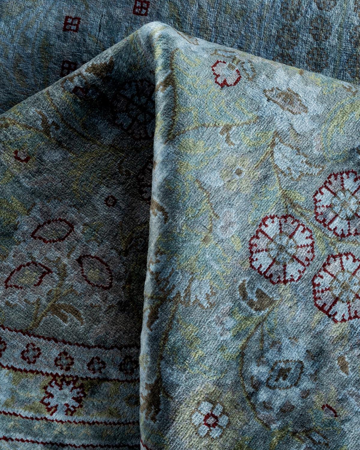 Contemporary Overdyed Hand Knotted Wool Gray Round Area Rug 3