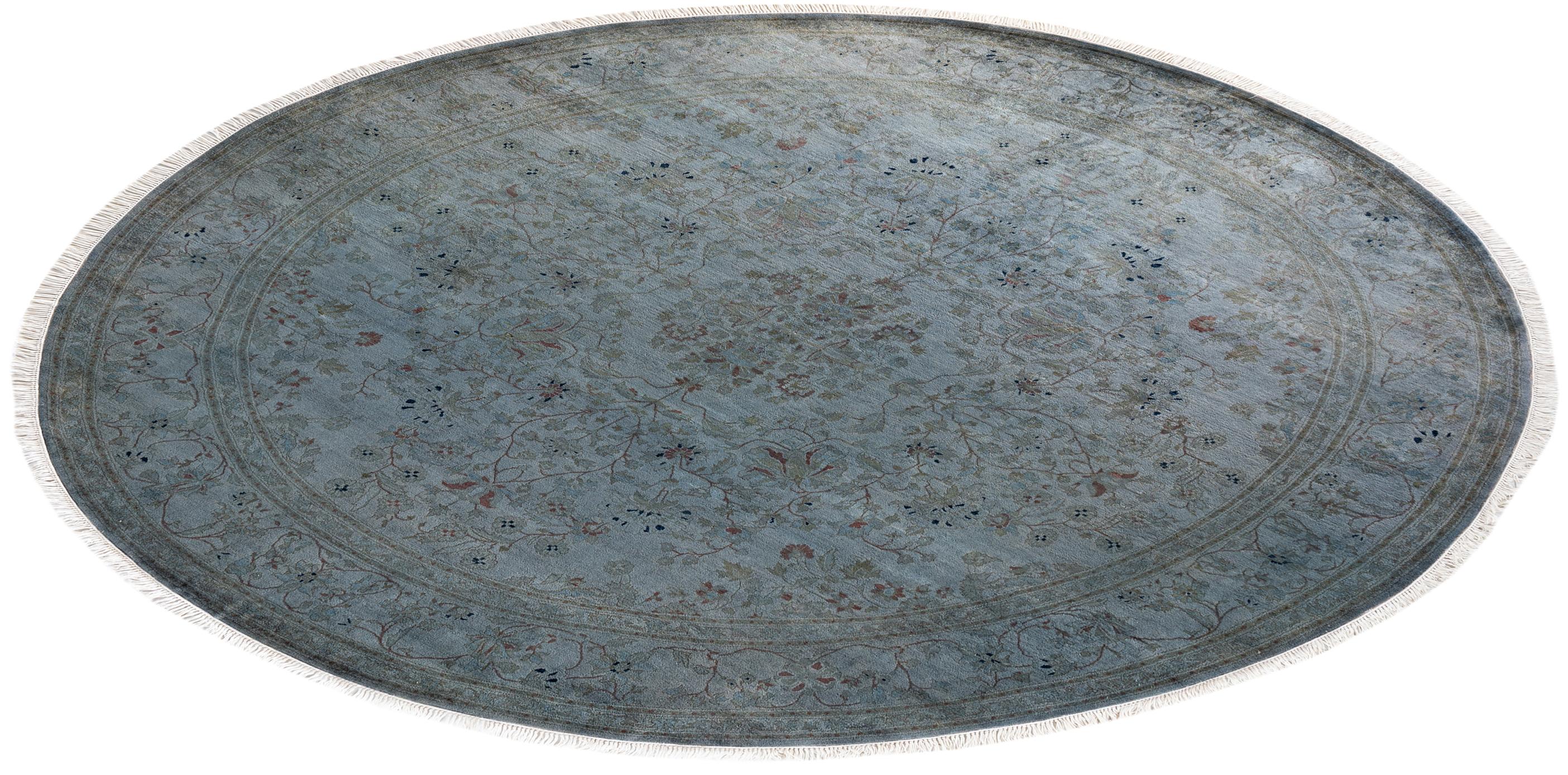 Contemporary Overdyed Hand Knotted Wool Gray Round Area Rug For Sale 4