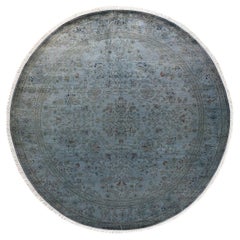 Contemporary Overdyed Hand Knotted Wool Gray Round Area Rug