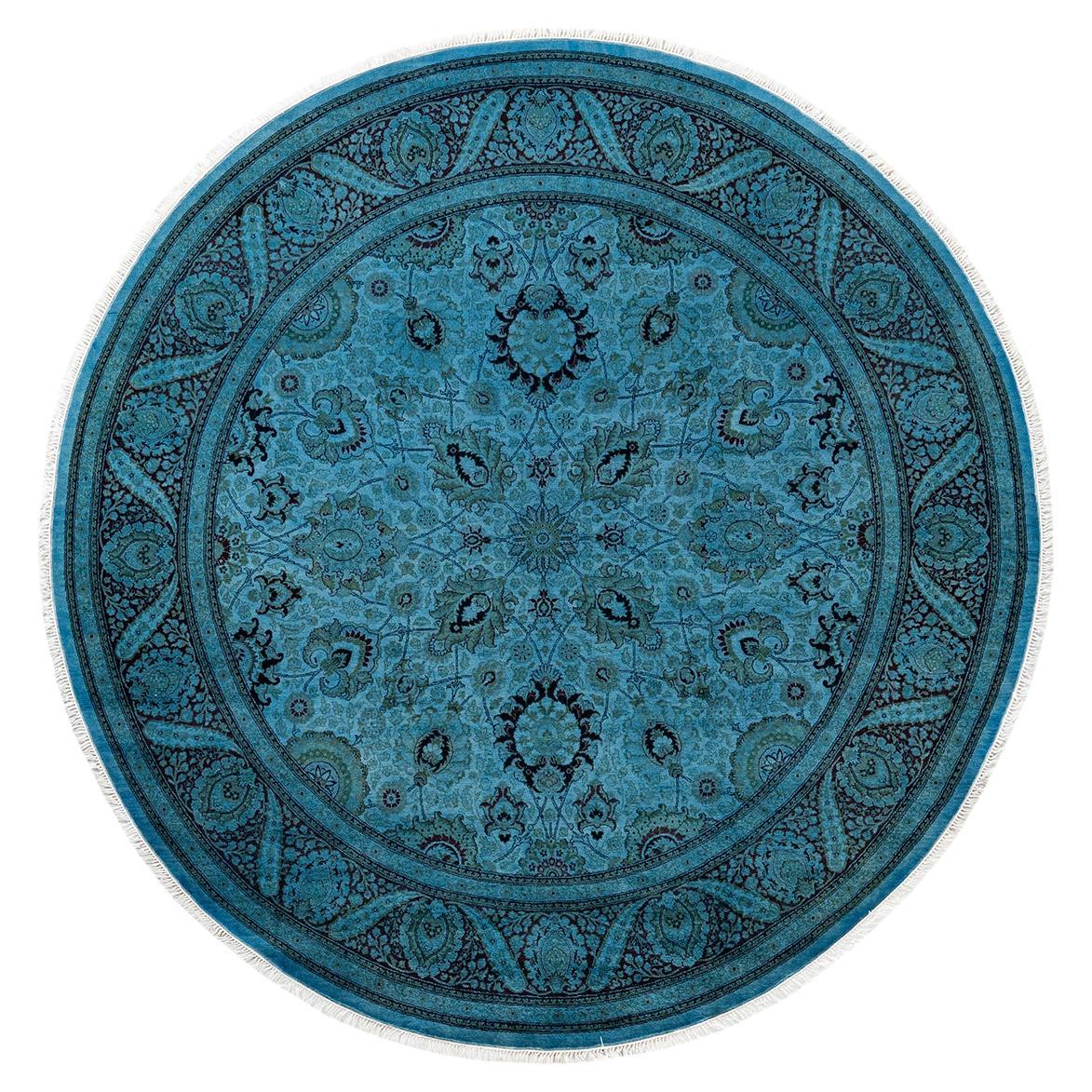 Contemporary Overdyed Hand Knotted Wool Gray Round Area Rug For Sale