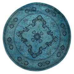 Contemporary Overdyed Hand Knotted Wool Gray Round Area Rug