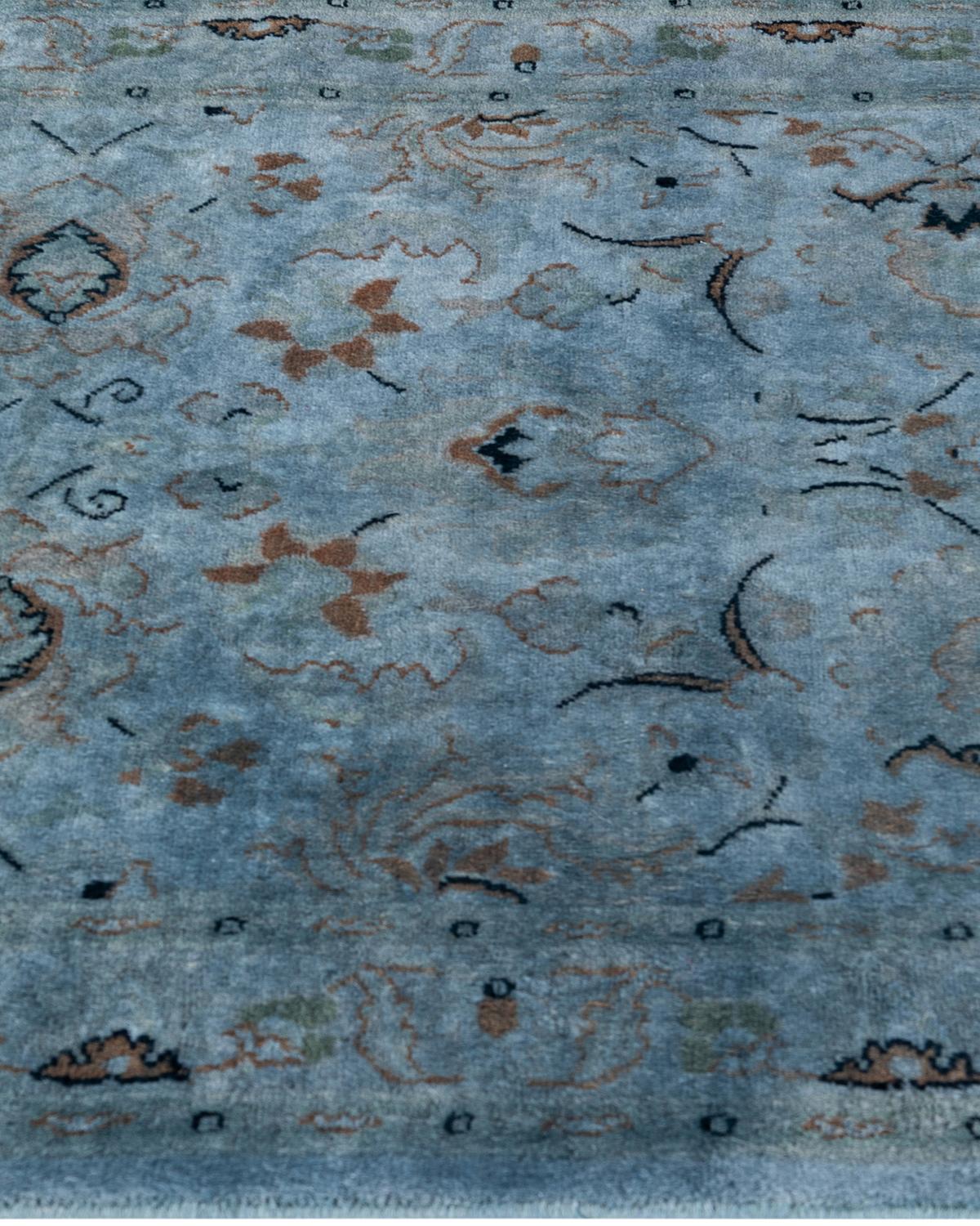 Tapis de course contemporain en laine surteinte nouée à la main, gris 2' 6