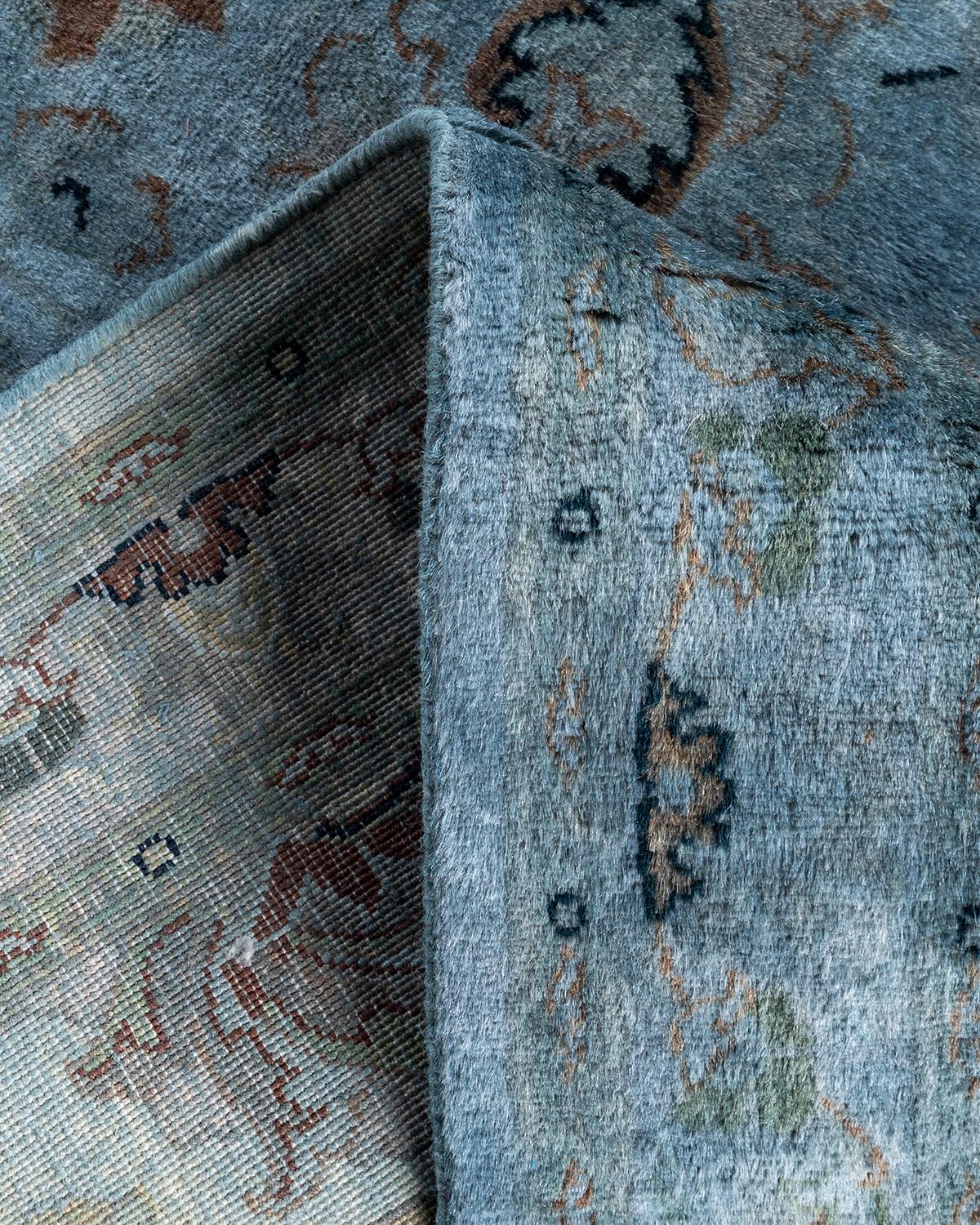 Laine Tapis de course contemporain en laine surteinte nouée à la main, gris 2' 6