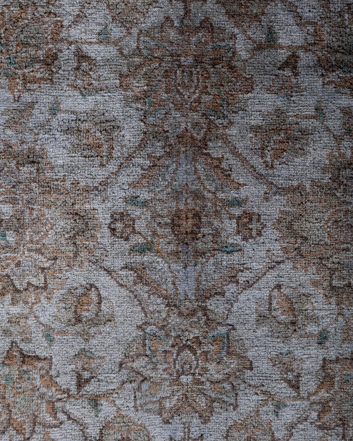 Contemporary Overdyed Hand Knotted Wool Gray Runner 2' 7
