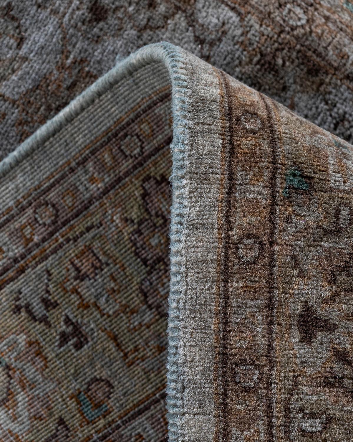 Contemporary Overdyed Hand Knotted Wool Gray Runner 2' 7