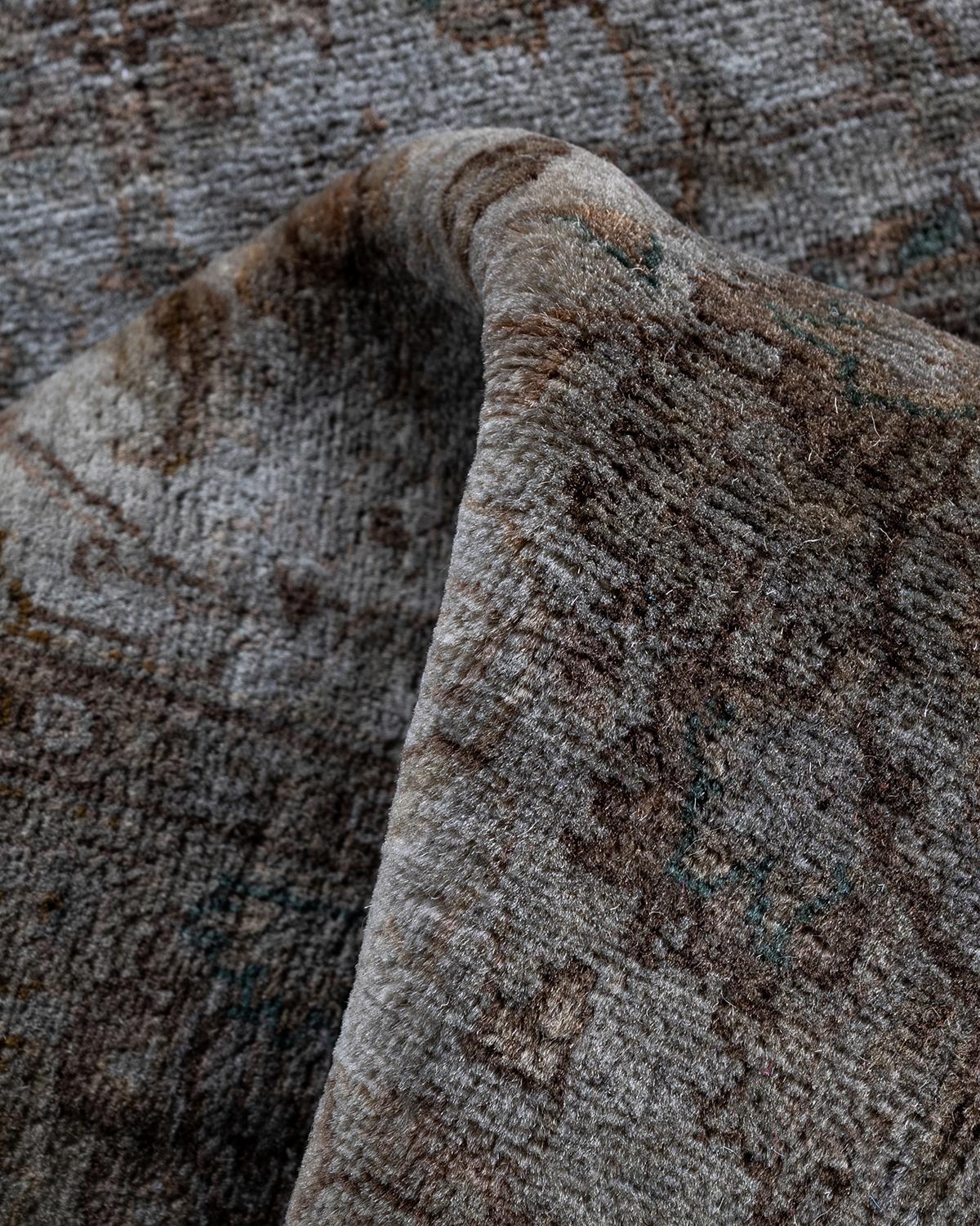 Contemporary Overdyed Hand Knotted Wool Gray Runner 2' 7