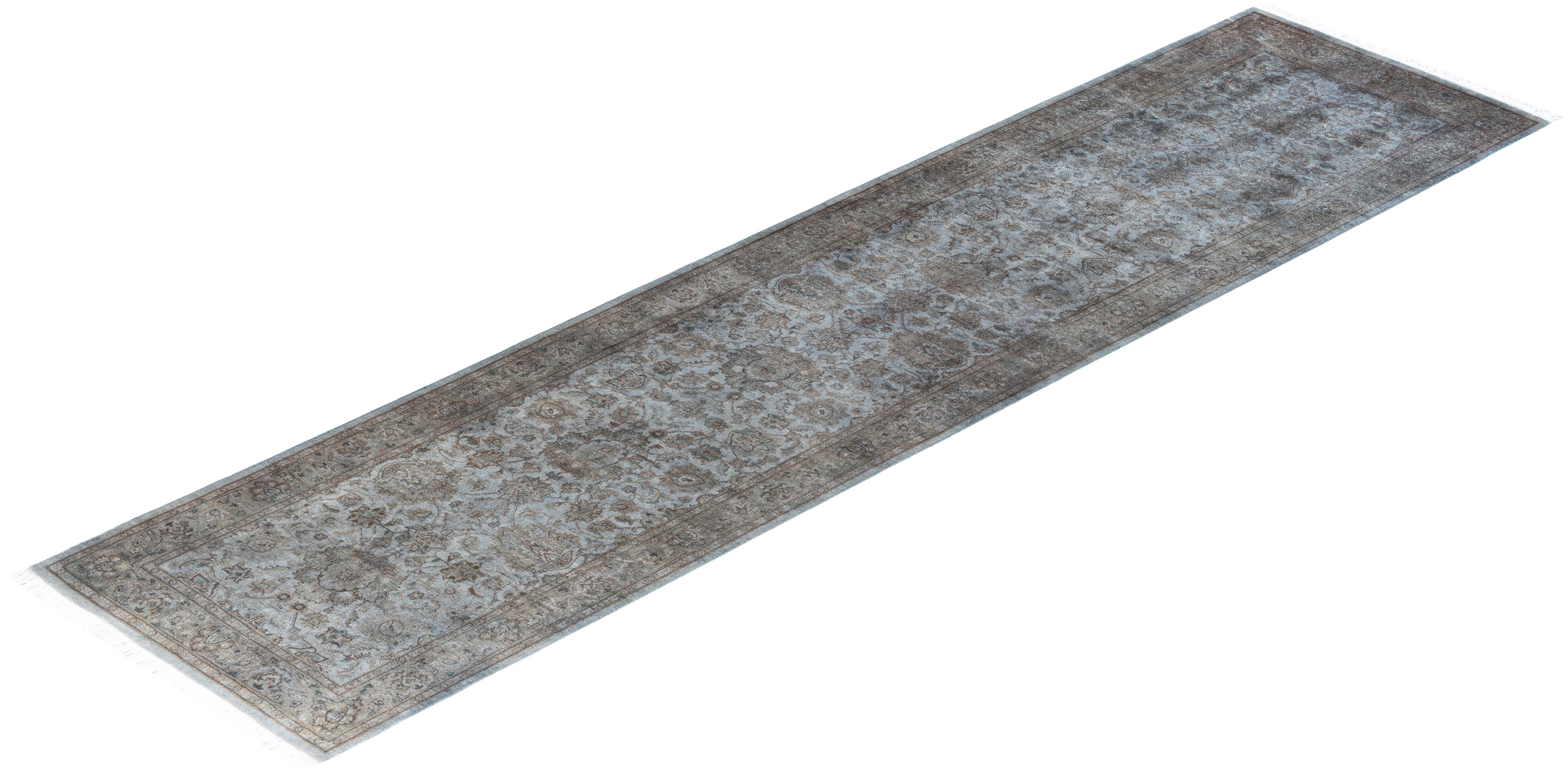 Contemporary Overdyed Hand Knotted Wool Gray Runner 2' 7