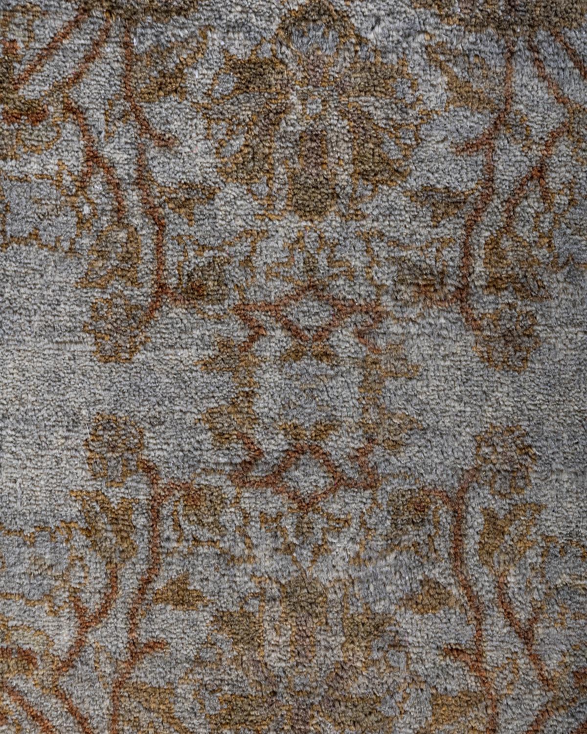 Contemporary Overdyed Hand Knotted Wool Gray Runner 2' 8