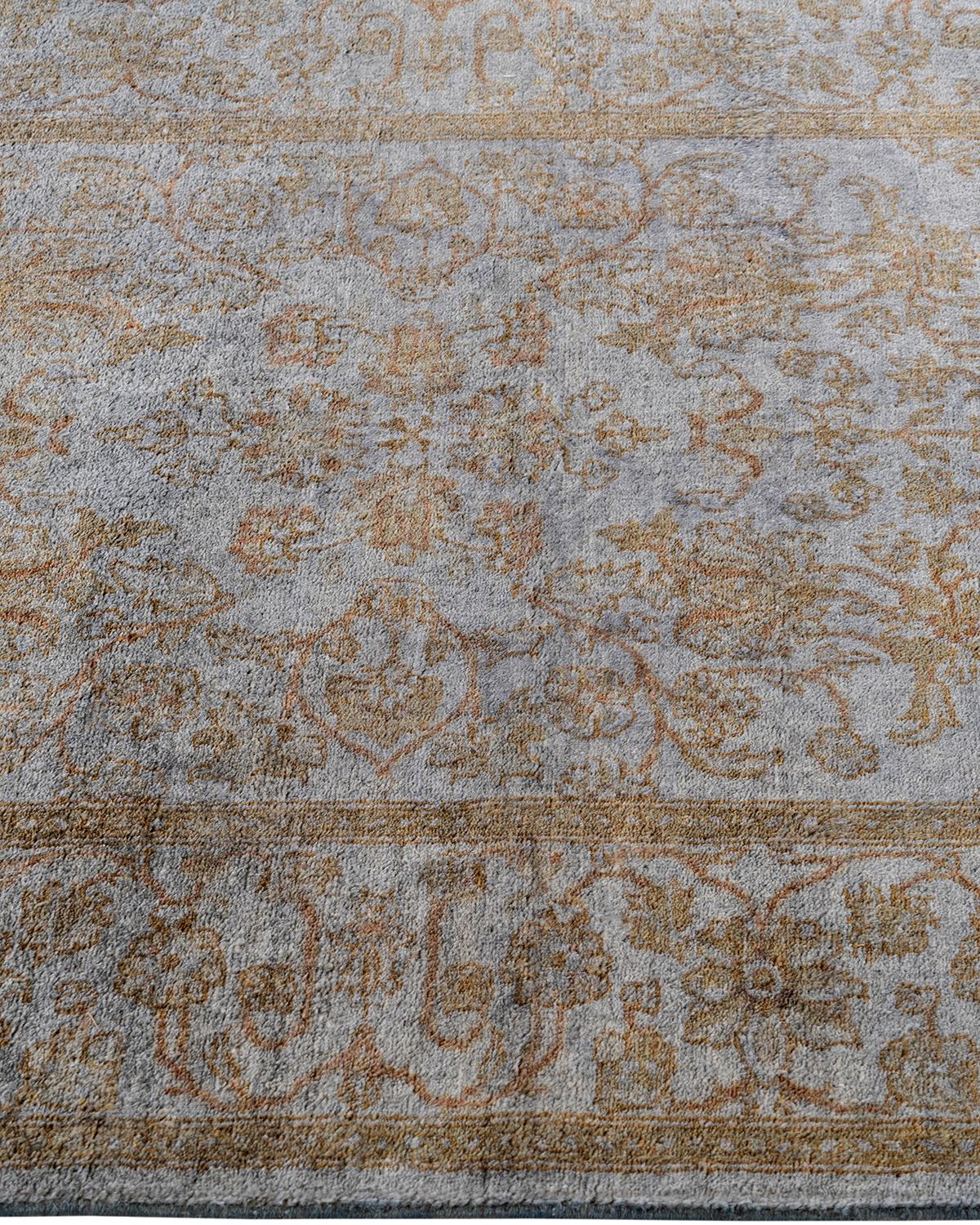Contemporary Overdyed Hand Knotted Wool Gray Runner 2' 8