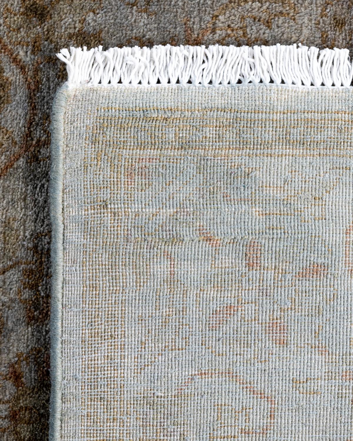 Contemporary Overdyed Hand Knotted Wool Gray Runner 2' 8