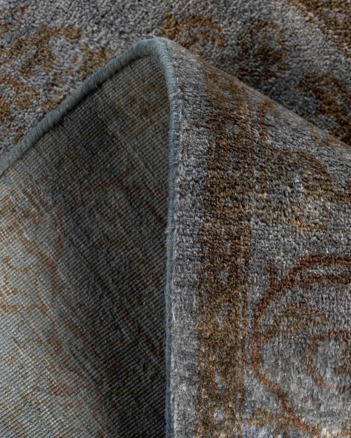 Contemporary Overdyed Hand Knotted Wool Gray Runner 2' 8