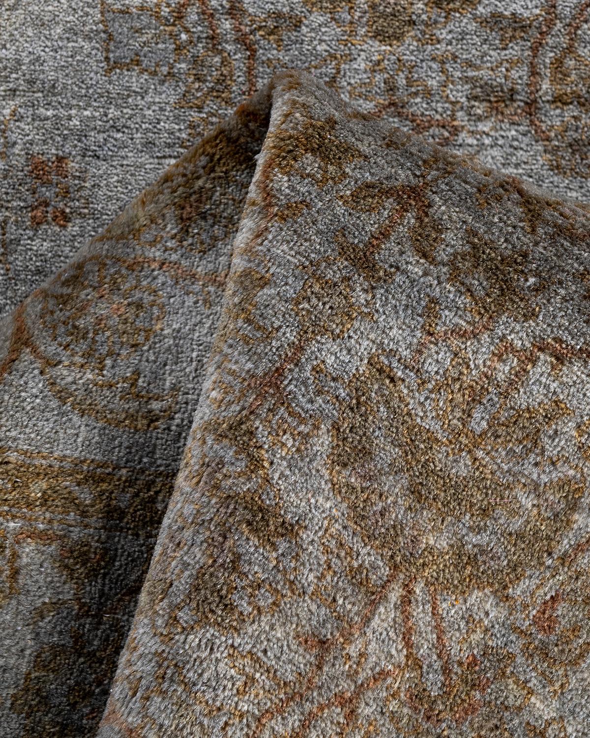 Contemporary Overdyed Hand Knotted Wool Gray Runner 2' 8