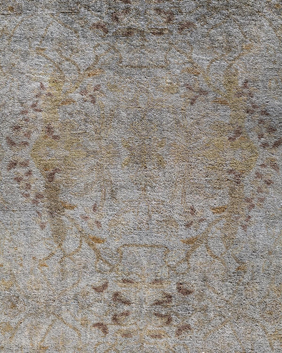 Pakistani Contemporary Overdyed Hand Knotted Wool Gray Runner 3' 1