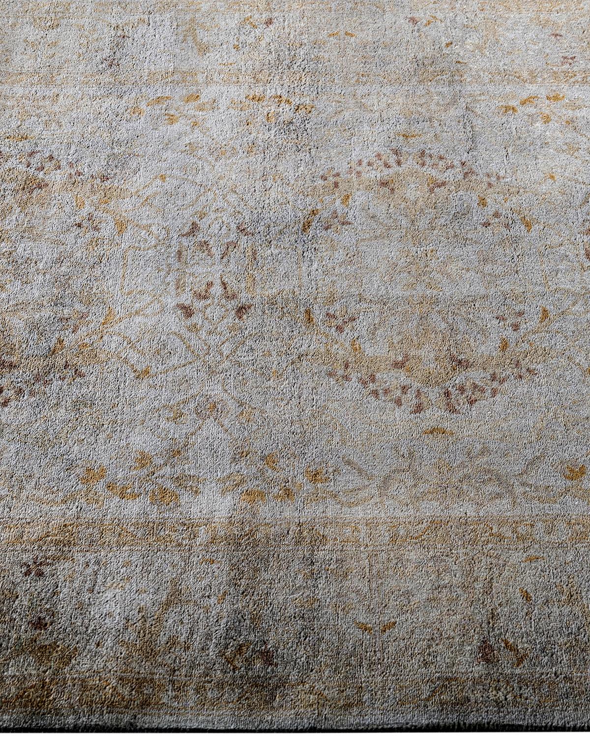 Contemporary Overdyed Hand Knotted Wool Gray Runner 3' 1