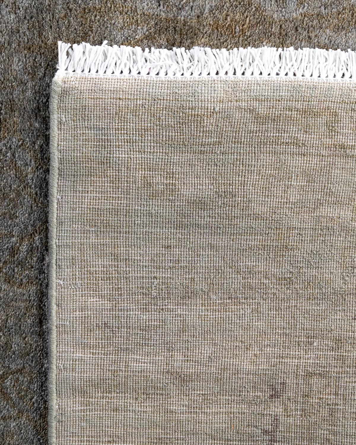 Contemporary Overdyed Hand Knotted Wool Gray Runner 3' 1