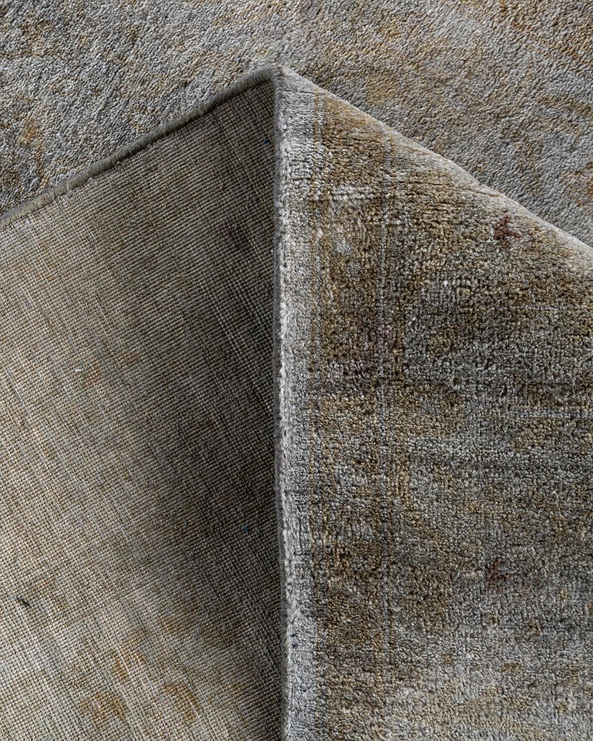 Contemporary Overdyed Hand Knotted Wool Gray Runner 3' 1