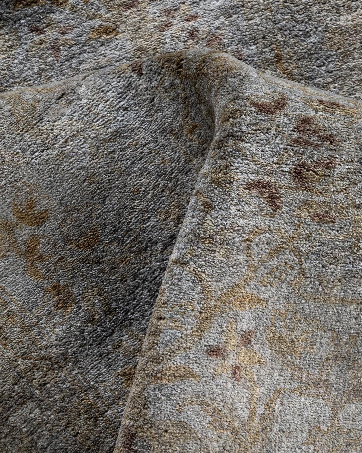 Contemporary Overdyed Hand Knotted Wool Gray Runner 3' 1